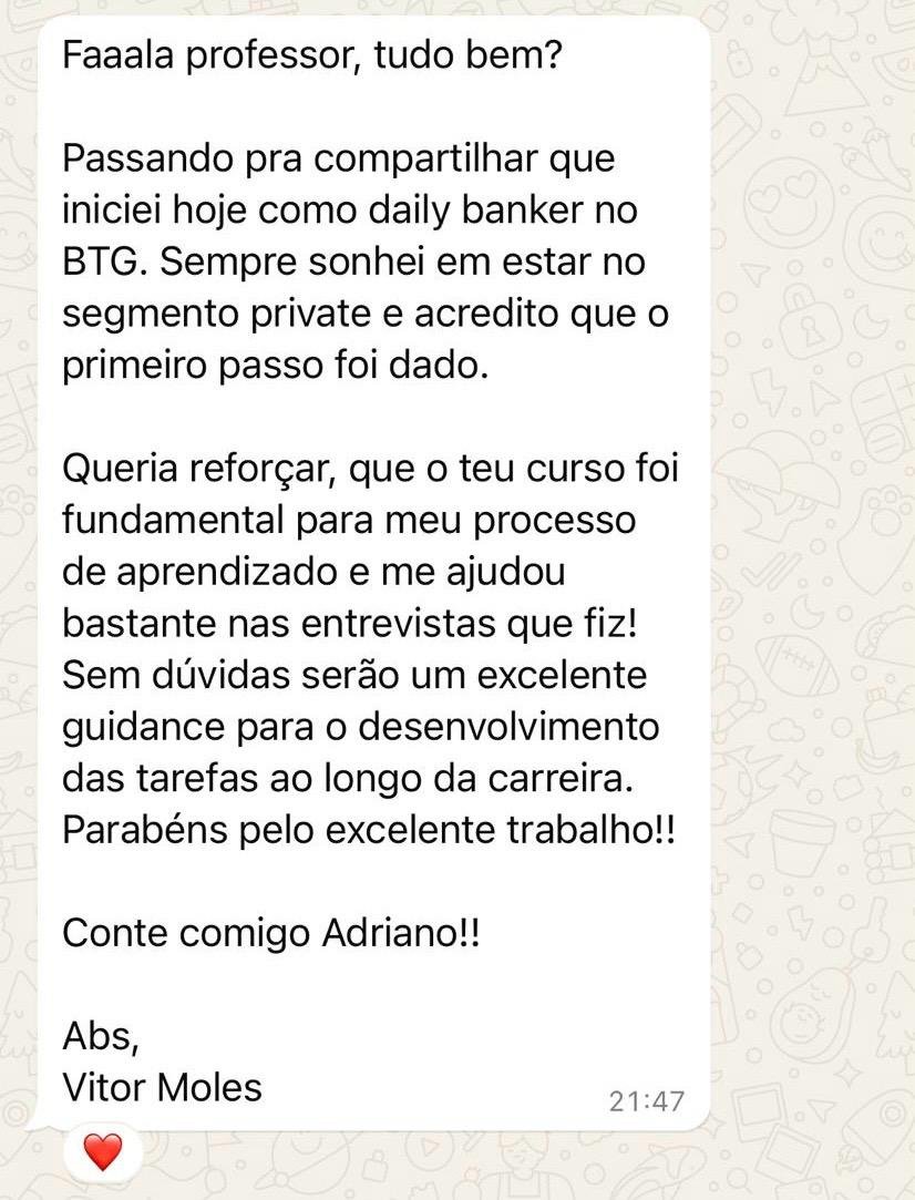 Print de depoimento de aluno sobre aprendizado no curso