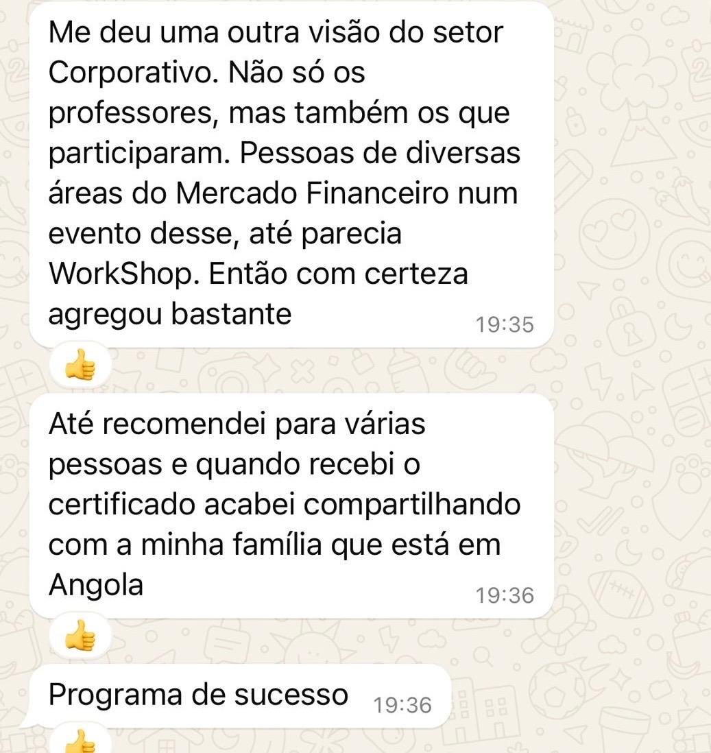 Print de depoimento de aluno sobre experiência na turma