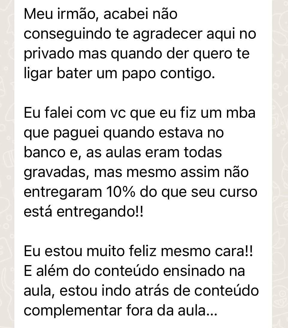 Print de conversa de aluno sobre o curso